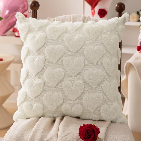 Housse De Coussin - 45 X 45 Cm - Motif Coeurs Rouges Sur Fond Blanc - Fermeture Éclair Cachée - Pour Canapé Ou Sofa - Lot De 1 (1/5)
