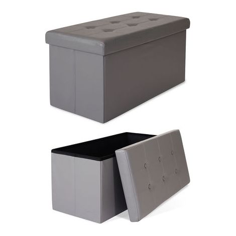dibea faltbarer Sitzhocker / Aufbewahrungsbox, Sitzbank aus Kunstleder, 76 x 38 x 38 cm, grau