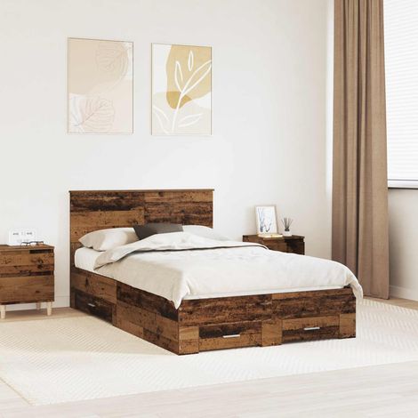 vidaXL Cadre de lit Bois ancien 120 x 190 cm Bois d'ingénierie (1/5)