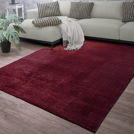 Tapis de salon à poils courts, uni, design moderne, lavable 160 cm x 220 cm x 14 mm, Rectangulaire, Rot (1/5)