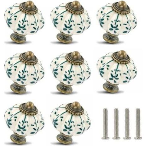 Ensemble de 8 boutons d'armoire en céramique en forme de citrouille, boutons de commode vintage, boutons de tiroir vintage avec vis pour meubles et projets de bricolage. (1/4)