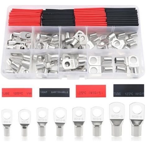 120 Pièces M6/M8 Cosses Tubulaires Kit, Cosses de Embouts de Câble de Batterie, pour Câble Électrique, avec Gaines Thermorétractables, Argent (1/5)
