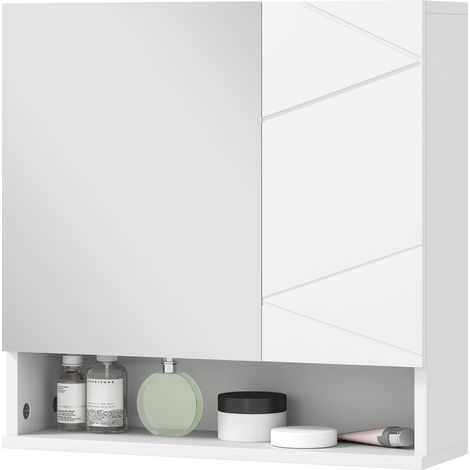 Badezimmer-Wandschrank mit Spiegel, 2 Türen, 55 x 17 x 55 cm, weiß