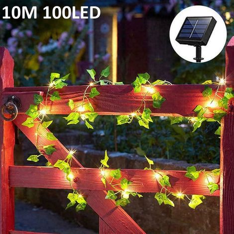 Guirlande Lumineuse Solaire - Guirlande Artificielle de Lierre avec Feuilles Vertes - 2 M - 20 LED Blanc Chaud - Décoration Extérieure Intérieure (1/5)