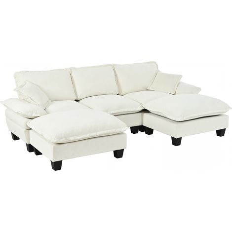 Sofá modular esquinero en U de chenilla beige con 2 otomanas móviles y 2 cojines (1/5)
