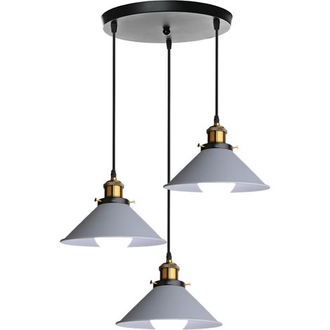 Lámparas De Colgar Industrial Lampara Techo De Metal Retro Lámparas De Colgar Vintage E27 Base Gris Para Oficina Bar Restaurante Interior