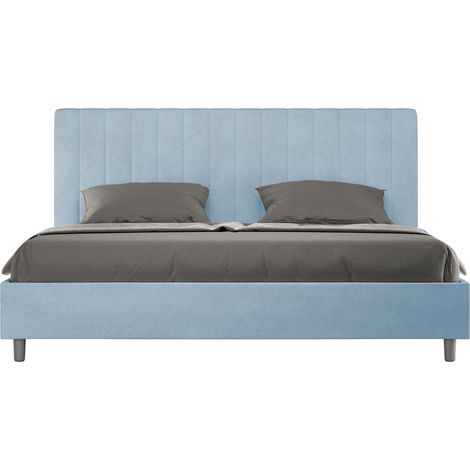 Letto matrimoniale king size senza rete imbottito 180x210 microfibra azzurro Agueda