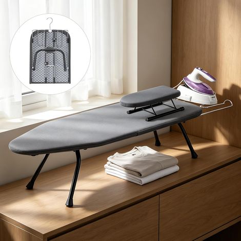Petite planche à repasser pliable avec planche à manches, planche à repasser de table pliable avec repose-fer, pieds antidérapants, crochets, housse en coton, housse de planche à repasser portable (1/5)
