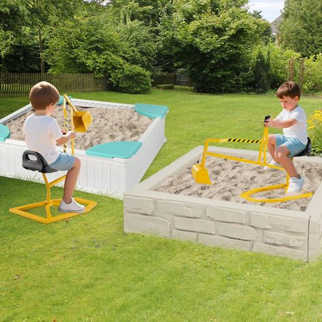 Pelle à Sable pour Enfants Jouet de Bac à Sable avec Pelle Flexible Siège Rotatif à 360° & Dossier Ergonomique Excavatrice Extérieure Jaune (1/2)
