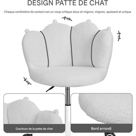 WILITTO Chaise de coiffeuse - Tabouret maquillage confortable, capacité 100 kg pour chambre avec dossier en forme de patte de chat (1/5)
