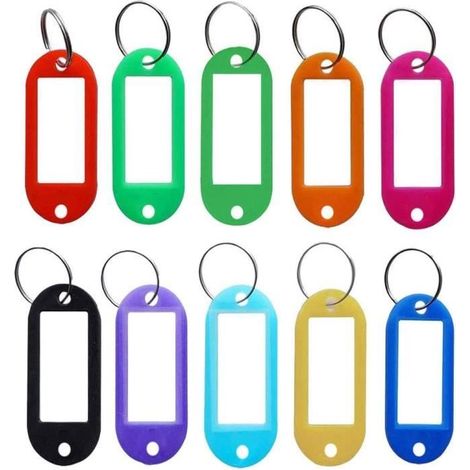 10 Porte Étiquettes Clés Avec D'identification Porte-Clés Avec Anneau Fendu de Fenêtre, 10 Couleurs(Couleur au hasard) (1/4)