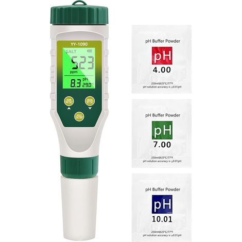 PH Mètre 5 en 1, EC TDS Salinité Température avec Affichage Simultané Trois Données Innovant, Test pH Piscine IP67 étanche, Testeur Salinité pour Eau Potable, Aquariums, hydroponie (1/5)