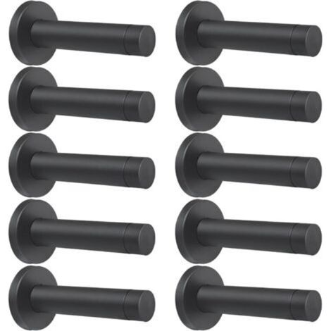 Lot de 10 butées de porte robustes en acier inoxydable 304 de 9 cm avec embouts en caoutchouc, fixation murale, protection et amortissement du bruit, noir mat (1/5)