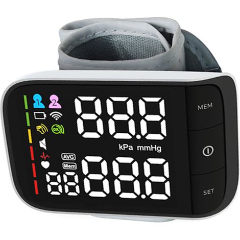 Tensiomètre numérique portable à écran LCD et brassard de poignet ajustable, avec fonction mémoire 2 x 120 groupes pour une utilisation à domicile