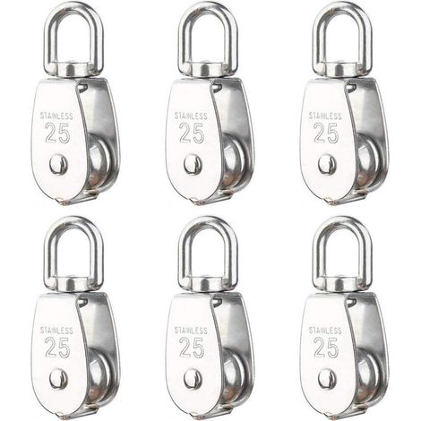 Lot de 6 poulies de levage m25 chargeant 150 kg, bloc de poulie de corde de levage pivotant en acier inoxydable 304 robuste (1/5)