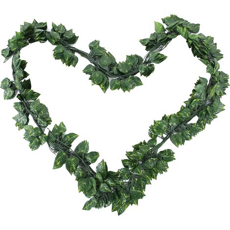Lierre Artificiel Epipremnum Aureum - Décoration Murale Intérieure En Plastique Vert Réaliste - Guirlande De 2 Mètres (1/5)