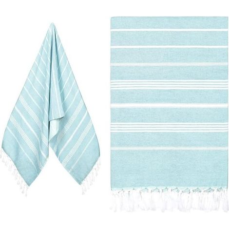 Serviette de Plage,180 90CM,Drap de Plage Grande, Coton - Légère, Douce et absorbante,Plage pour Plage,Voyage,Sauna,Bleu Ciel (1/5)