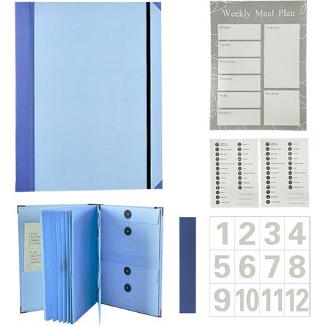 Dokumentenorganizer mit 12 selbstklebenden Etikettentaschen für Rechnungen, Schecks, Geburtsurkunden (Blau, dick)