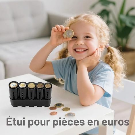 Euro Coins, 2 Euro Coin with 5 Compartments, Vending Machine 2€, Euro Coins for Cash Box, Plastic Coin Purse for Drivers, Vendors, Black (1/4)
