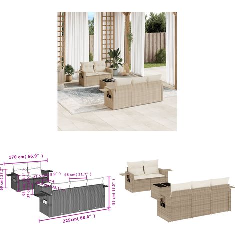 6-tlg. Garten-Sofagarnitur mit Kissen Beige Poly Rattan - Gartenmöbel - PE-Rattan Möbel - Outdoor Lounge Set - Sofasitzgruppe - Balkonmöbel - Home & Living