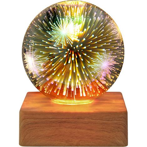 Veilleuse boule de cristal avec socle en bois, veilleuse LED 3D réaliste, lampe de bureau (1/5)