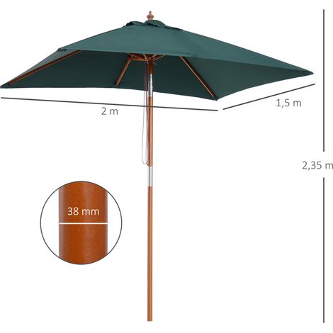 Parasol pliable 200x150cm en bois de sapin, réglable en 3 positions, parasol vert pour terrasse et jardin (1/5)