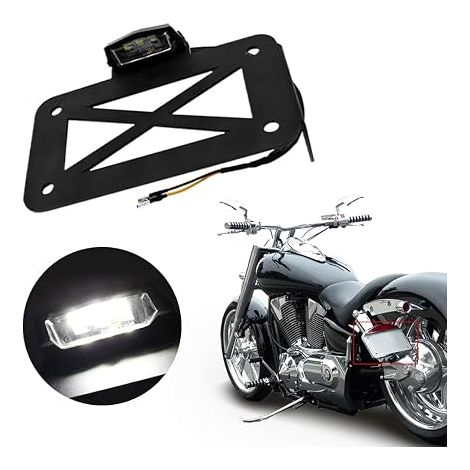 Support Plaque Moto, Support de Plaque d'immatriculation pour Moto, Support déporté pour feu arrière LED à Montage latéral pour Motos, vélos de Sport, croiseurs (1/3)
