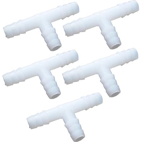 Lot de 5 raccords de tuyau cannelés en T, adaptateurs de tuyau égaux, connecteurs d'irrigation en plastique ondulé pour jardin, aquarium, tuyau d'air d'aquarium de poissons, 6 mm (1/5)