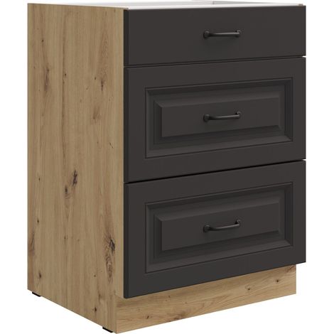 Küchen Unterschrank 60 cm Stilo Grau + Eiche Artisan Vollauszug Soft-Close Küche (1/5)