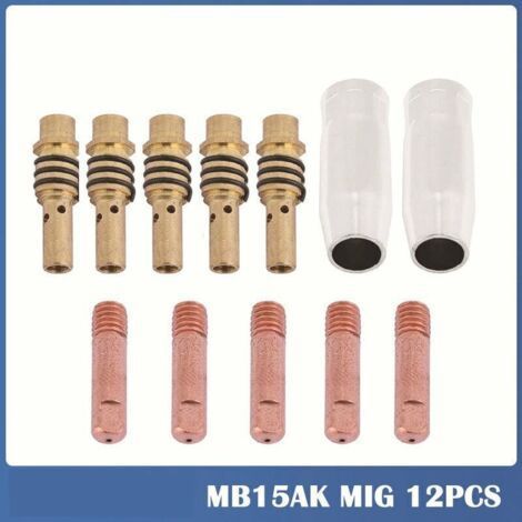 12pcs Poste a Souder Mig sans Gaz Embouts de Contact de Buse de Soudage 15AK MIG/MAG Support de Connecteur de Gaz 0,8 mm, Buse Gas Conique, Support Tube de Contact, Consommables de Chalumeau (1/5)