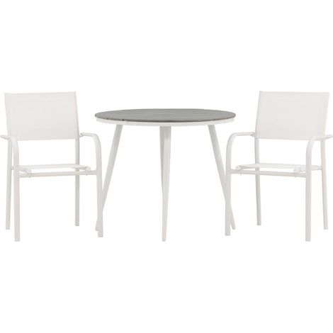 Ensemble Table de Jardin & 2 Chaises "Break & Santorini" 90cm Gris & Blanc