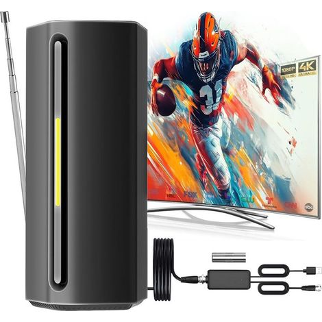 Antenne TV Intérieur Extérieur TNT HD Puissante - Réception Chaînes Gratuites - Câble 10m et Étanchéité IPX4 - 4K 1080P (1/5)