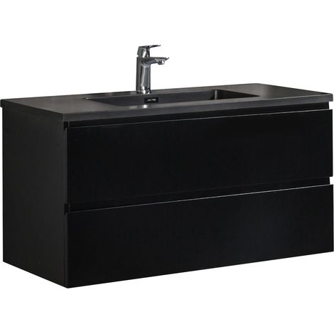 Badplaats Set Mobili Bagno Angela 100 cm - Nero Opaco - Mobile con Lavabo Nero