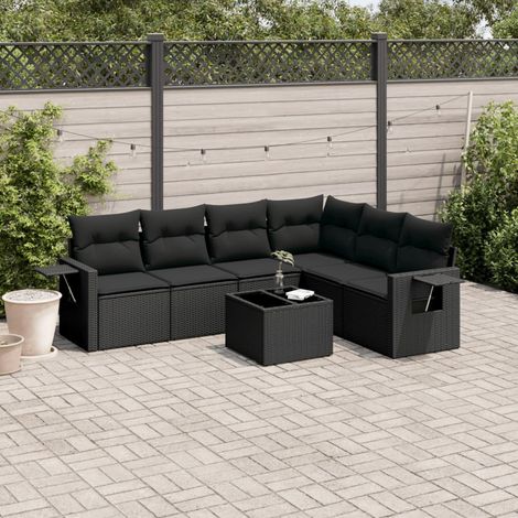 7-tlg. Garten-Sofagarnitur mit Kissen Schwarz Poly Rattan vidaXL (1/3)