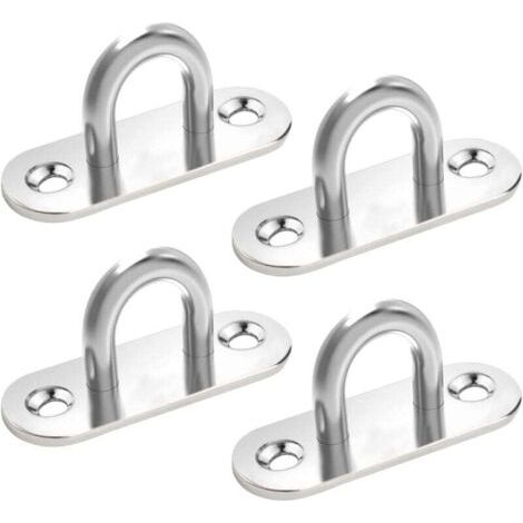 4PCS Plaque à œil en Acier Inoxydable, Plaque Oeillet Plaque de Couverture, 304 Crochets Métal Forme U Crochet au Plafond, Fixation pour Crochets Muraux Chaises Suspendues Auvent Accessoires de Bateau (1/5)