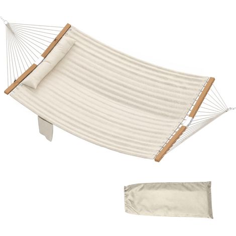 Hamac suspendu 325 cm avec oreiller extra-long, tissu matelassé, poche pour magazines, intérieur et extérieur, crème