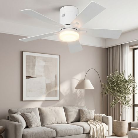 Ventilador de techo con luz de 106,6 cm y mando a distancia - Ventilador de techo silencioso de 6 velocidades - Iluminación LED tricolor regulable y modo verano/invierno - Estilo moderno minimalista - (1/5)