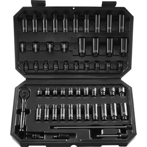 Coffret de douilles à impact 1/4", 55 pièces, douilles profondes et courtes SAE 5/32"-9/16" et métriques 4-15 mm, 6 pans, acier allié CR-V pour la réparation automobile, marquages de taille faciles à (1/5)