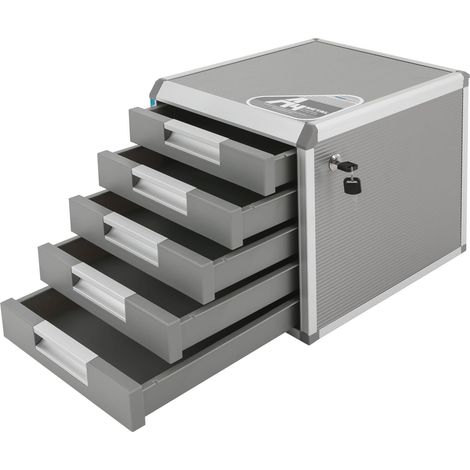 Moderne Aufbewahrungsbox mit abschließbaren Drehschubladen, Schubladenkommode, Büroschubladenorganizer, 5 A4-Fächer mit Beschriftung, aus robuster Aluminiumlegierung, 31,5 x 35 x 29,8 cm