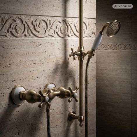 PaulGurkes Robinet de douche en bronze à deux poignées - Ensemble rétro antiquaire (1/5)