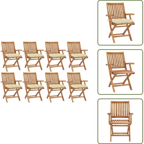 The Living Store Klappbare Gartenstühle mit Kissen 8 Stk. Massivholz Teak - Klappbare Gartenstühle (1/5)