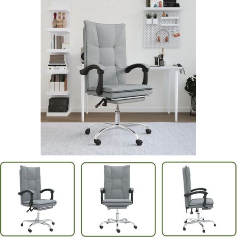 The Living Store Bürostuhl mit Liegefunktion Hellgrau Stoff - Bürostuhl - Schreibtischstuhl - Ergonomischer Stuhl - Höhenverstellbar - Drehbarer Stuhl (1/5)