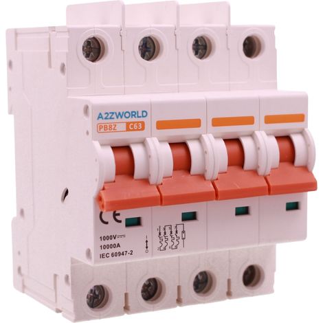 A2ZWORLD Interruttore Magnetotermico DC Senza Polarità 1000V Curva C 4P 4M 10000A IP20, Corrente Disponibili 16A 20A 25A 32A 40A 63A (63A) (1/3)