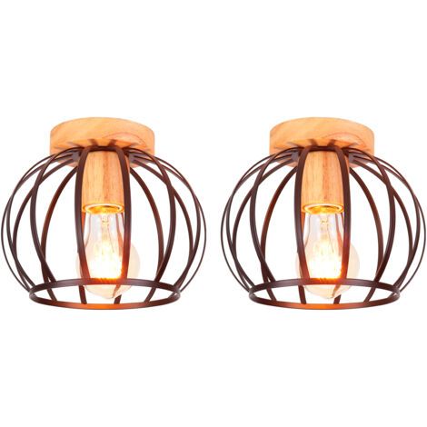 royaluxe- (2X) Plafonnier Moderne Lampe De Plafond Cage En Métal Plafonnier Rétro Luminaire Plafonnier Intérieurs Pour Couloir Chambre Cuisine Salon, Noir (1/5)