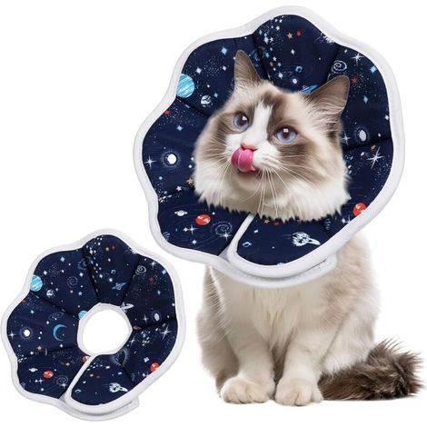 Collier de Récupération Souple pour Chat, Collerette Post-Opératoire Réglable avec Fermeture Velcro, Tour de Cou Chat Souple Respirant Imperméable Lavable（S）