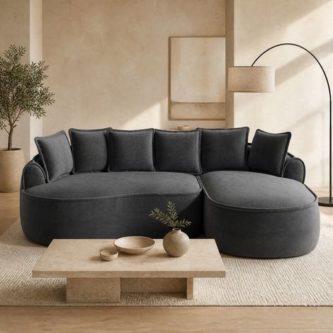 Canapé avec méridienne en chenille gris, sans montage, assise profonde 122 cm (1/5)
