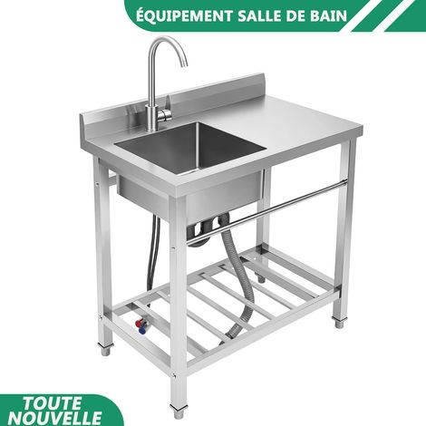 WAOBDLA 3/4'' commercial single bol cuisine évier restaurant cuisine évier 201 en acier inoxydable indépendant (1/5)