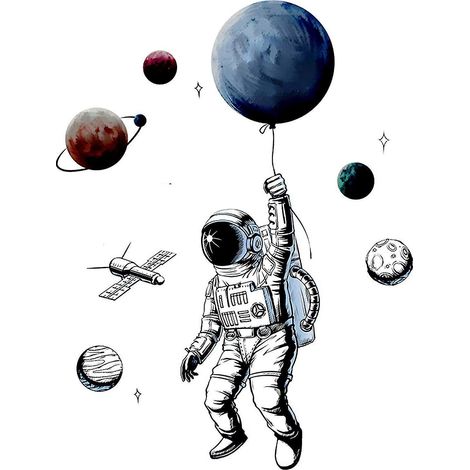 Astronauten-Wanddekoration, abnehmbare Wandaufkleber, Weltraum-Wandbild „Der kosmische Vagabund“ für Wohnzimmer, Schlafzimmer, Kinderzimmer, Schulwohnheim.