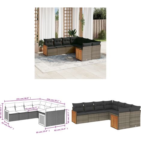 8-tlg. Garten-Sofagarnitur mit Kissen Grau Poly Rattan - Gartensofa - Outdoor Möbel - Rattan Gartenmöbel - Lounge Set - Gartenlounge - Home & Living (1/3)