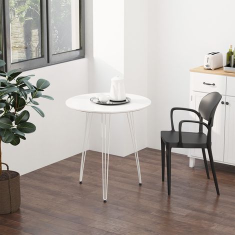 Table ronde Ø70x75 cm blanc pattes métalliques fourche